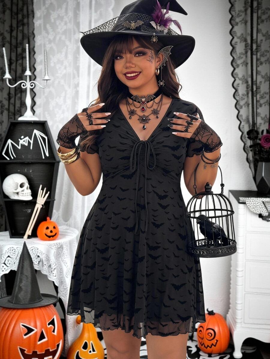 SHEIN EZwear AutumnhalloweenHal AutumnZip Up Cross Goth Style Rockstar Women AnimeDress - Black - View 1