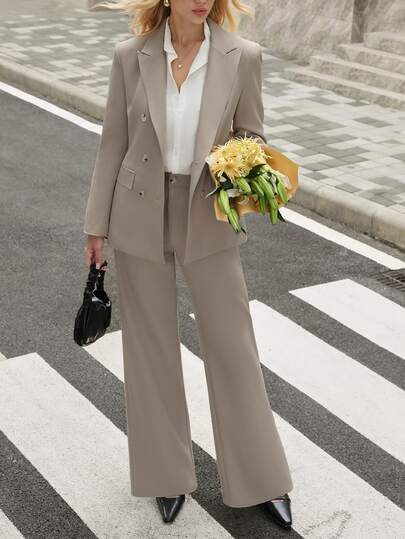 Ciel Poise European And American Style Autumn/Winter New Fashion Versatile Solid Color Twill Fabric Lapel Loose Blazer With Trousers Women's Suit Set
