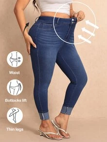 Elaquor Plus Size Casual Washed Slim Fit Jeans, Fall Winter Casual Legging Jeans For Women, High Stretch Jeans, Designer Jeans, Party, Versatile, Elegant. - Blue - View 4