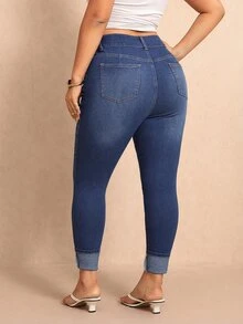 Elaquor Plus Size Casual Washed Slim Fit Jeans, Fall Winter Casual Legging Jeans For Women, High Stretch Jeans, Designer Jeans, Party, Versatile, Elegant. - Blue - View 3