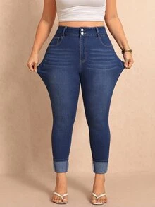 Elaquor Plus Size Casual Washed Slim Fit Jeans, Fall Winter Casual Legging Jeans For Women, High Stretch Jeans, Designer Jeans, Party, Versatile, Elegant. - Blue - View 9