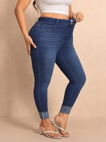 Elaquor Plus Size Casual Washed Slim Fit Jeans, Fall Winter Casual Legging Jeans For Women, High Stretch Jeans, Designer Jeans, Party, Versatile, Elegant. - Blue - View 8