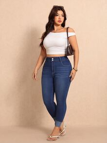 Elaquor Plus Size Casual Washed Slim Fit Jeans, Fall Winter Casual Legging Jeans For Women, High Stretch Jeans, Designer Jeans, Party, Versatile, Elegant. - Blue - View 6