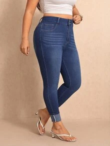 Elaquor Plus Size Casual Washed Slim Fit Jeans, Fall Winter Casual Legging Jeans For Women, High Stretch Jeans, Designer Jeans, Party, Versatile, Elegant. - Blue - View 5