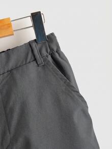 Tween Boy Versatile Solid Color Pocket Zipper Button Long Pants - Grey - View 3