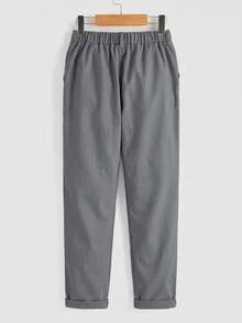 Tween Boy Versatile Solid Color Pocket Zipper Button Long Pants - Grey - View 2