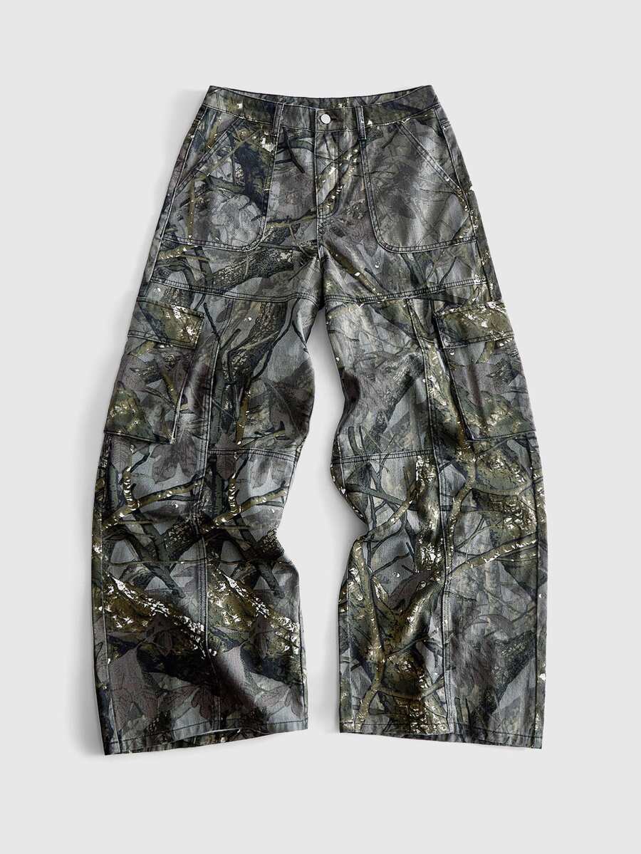 ROMWE MEN Quần jean denim nam dáng rộng họa tiết rằn ri - Nhiều màu - Xem 1