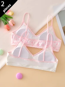 Bra Remaja Perempuan Model Sederhana dengan Motif Pita Manis dan Bantalan yang Dapat Dilepas, 2 Buah/Paket - MultiWarna - View 2