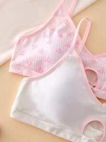 Bra Remaja Perempuan Model Sederhana dengan Motif Pita Manis dan Bantalan yang Dapat Dilepas, 2 Buah/Paket - MultiWarna - View 4