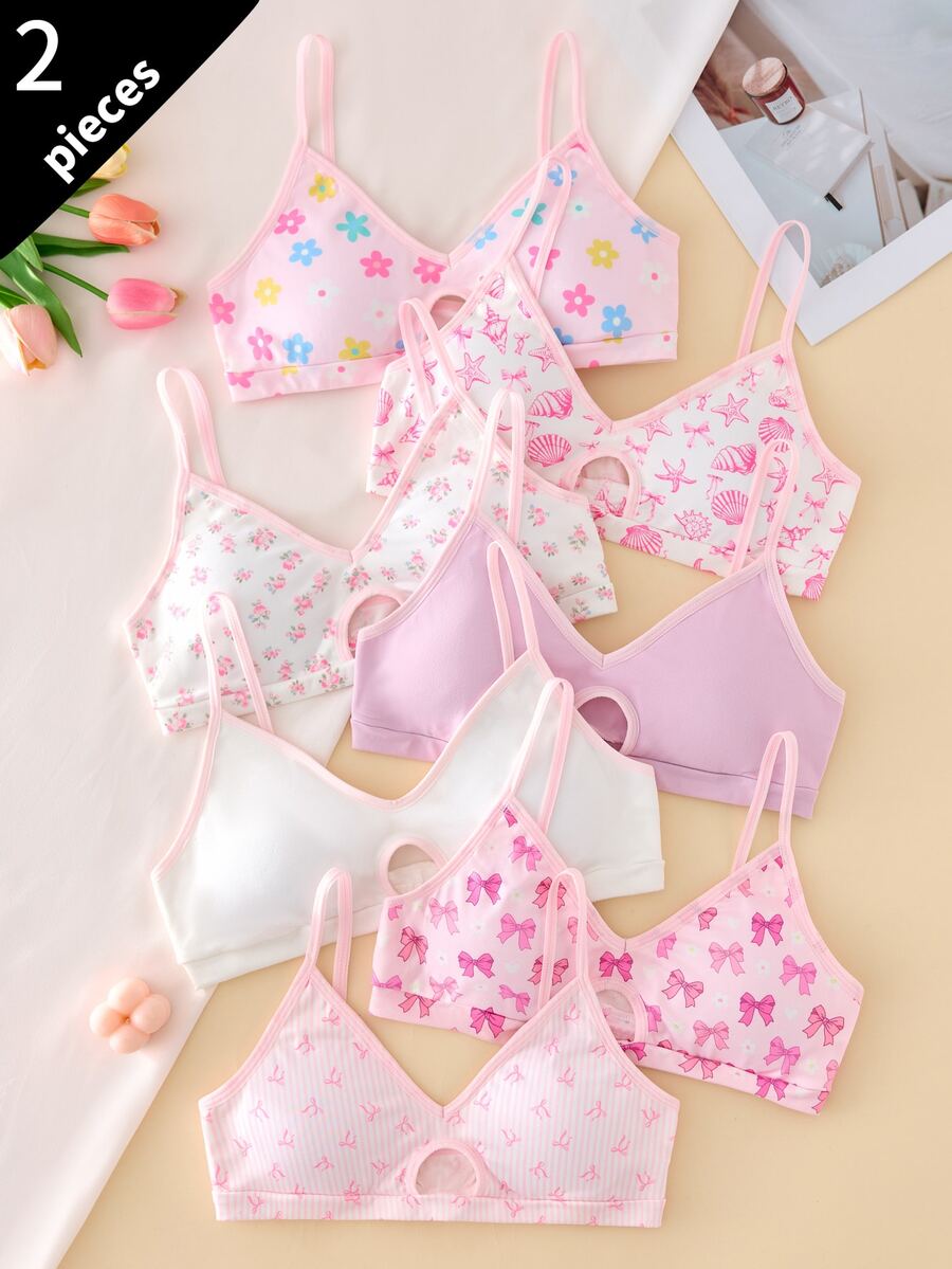 Bra Remaja Perempuan Model Sederhana dengan Motif Pita Manis dan Bantalan yang Dapat Dilepas, 2 Buah/Paket - MultiWarna - View 1