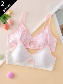Bra Remaja Perempuan Model Sederhana dengan Motif Pita Manis dan Bantalan yang Dapat Dilepas, 2 Buah/Paket - MultiWarna - View 3