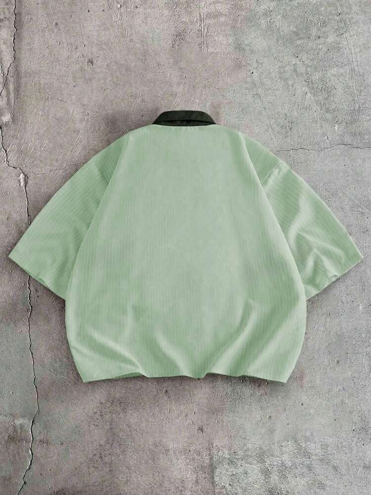 AXEPEAK Men's Slogan Striped Short Sleeve Casual Commute Polo Shirt - Green - View 2