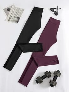 SHEIN Velisys 2PCS Women Sports Leggings - Black - View 5