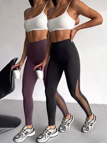 SHEIN Velisys 2PCS Women Sports Leggings - Black - View 1