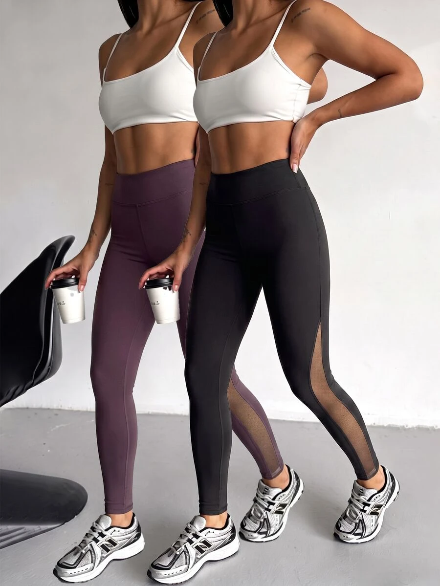 SHEIN Velisys 2PCS Women Sports Leggings - Black - View 1