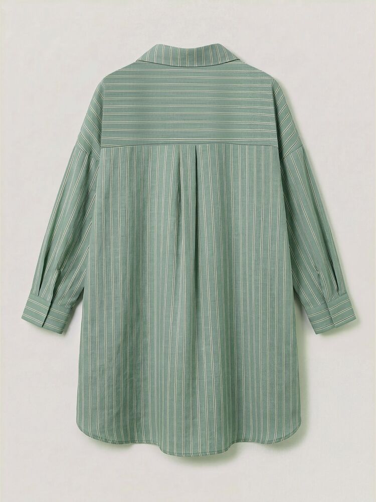 Shapeblank Plus Size Business Casual Soft Form Single-Breasted Mint Green Long Sleeve Shirt For Office Homewear Autumn - Mint Green - View 9