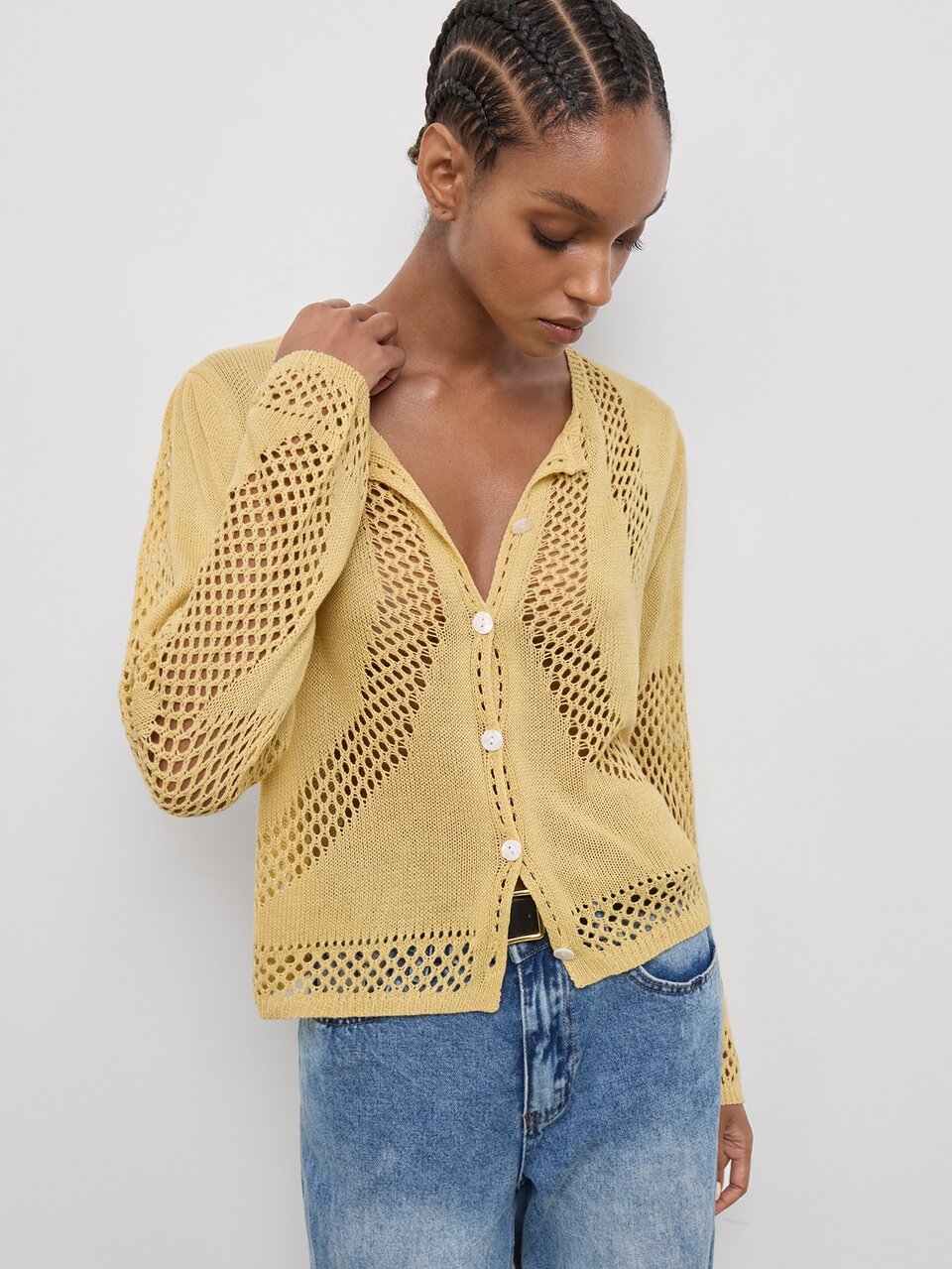 SHEIN Maija Soft Yellow Women's Knitted Cardigan Long Sleeve Round Neck Hollow Out Urban Casual Autumn/ Casual Halloween Festival Going Out Vacation