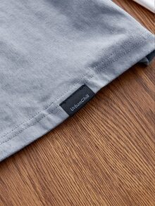 SWAVVY Men's Knitted Fashion Casual Young Loose Long Sleeve T-Shirt With English Print Patchwork - Blue - View 4
