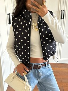 SHEIN EZwear 黑色波點編織無袖女款冬季外套 - 黑色 - 查看 10