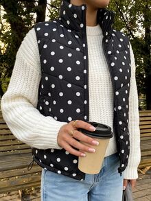 SHEIN EZwear 黑色波點編織無袖女款冬季外套 - 黑色 - 查看 9