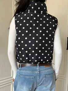 SHEIN EZwear 黑色波點編織無袖女款冬季外套 - 黑色 - 查看 3