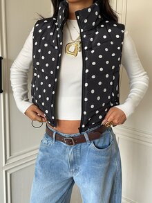 SHEIN EZwear 黑色波點編織無袖女款冬季外套 - 黑色 - 查看 5