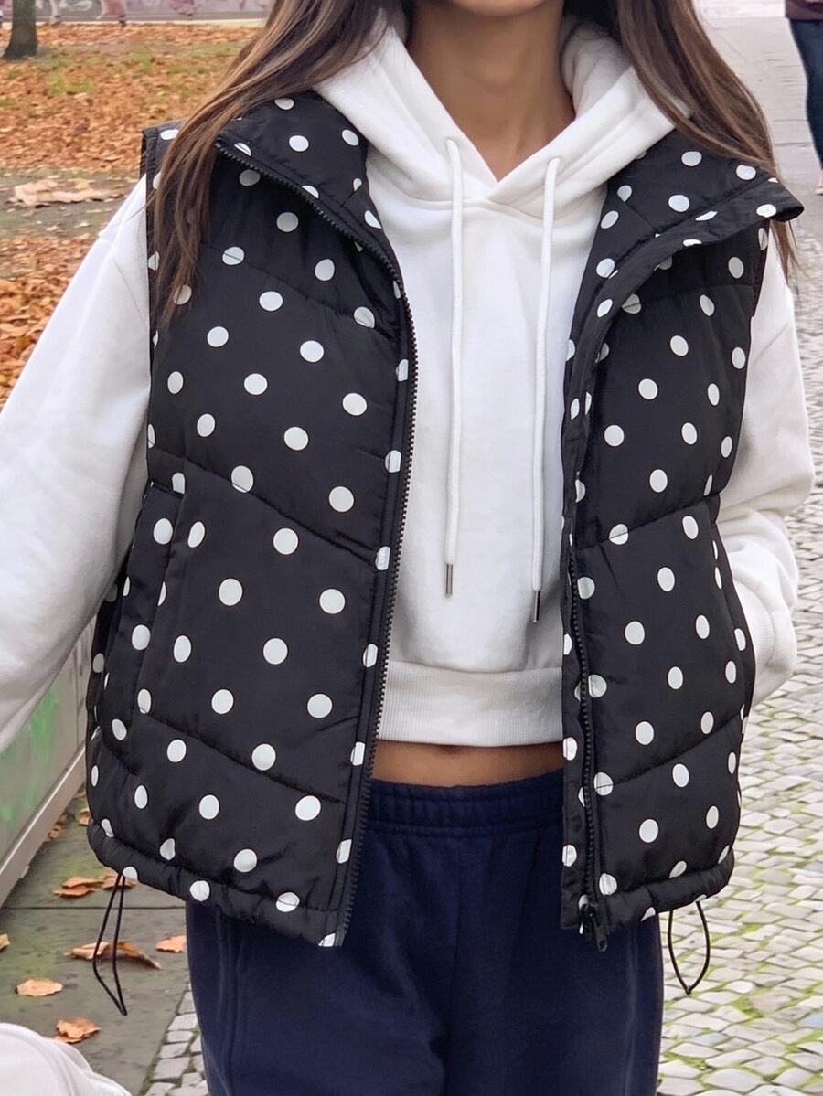 SHEIN EZwear 黑色波點編織無袖女款冬季外套