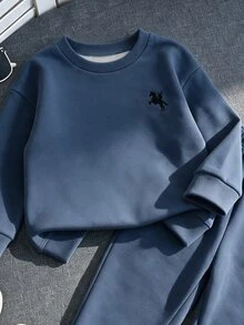 SHEIN 兒童隨機 3 件套（含 1 件藍灰色拼接套裝）經典休閒時尚圓領衛衣與秋季長褲套裝，適用於幼兒與幼童 - 彩色 - 查看 3
