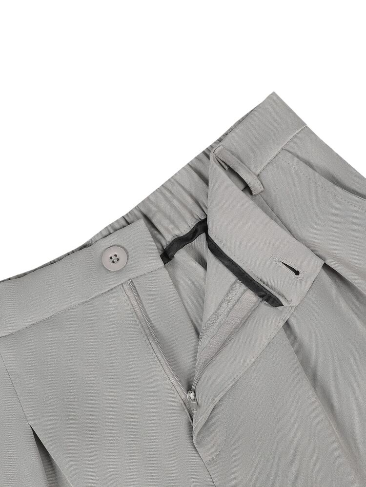 SLATEMANN Men's Grey Long Pants, Double Pleated Design, Fashionable Versatile Casual, Loose Fit Dress Pants - Grey - View 7