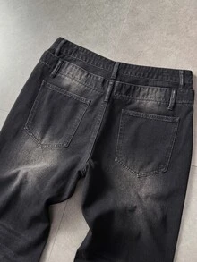 ROMWE MEN Pantalones acampanados de moda para hombre con botones de metal decorados con strass lavados - Negro - Ver 5