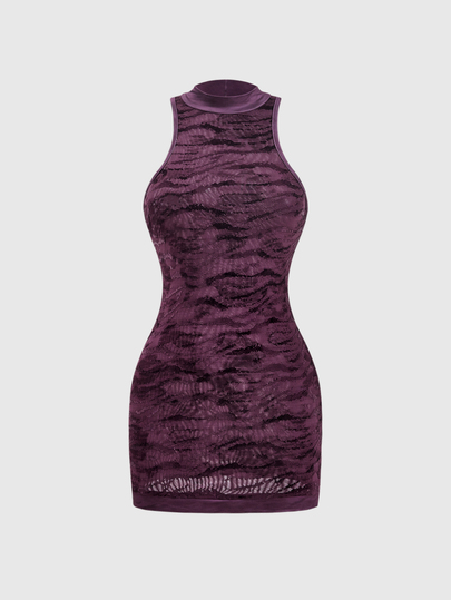 Sommer Y2K Party Tier Muster Neckholder Rückenfrei Hüftbetonendes Minikleid