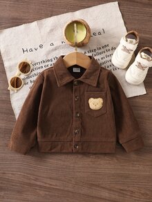 SHEIN 男嬰鈕扣翻領翻蓋口袋長袖襯衫外套，適合上學、休閒、度假、運動、日常，秋季，6M-3T，男嬰服飾，幼兒服飾，嬰兒服裝，幼兒外套，幼兒上衣 - 咖啡棕 - 查看 9