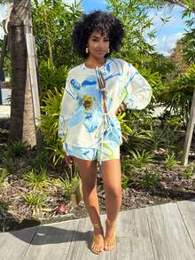 Alexandranx MAIJA Vacation Tropical Print Co-Ord Cami & Shorts Two Pieces Set,Summer Outfits For Women - Multicolor - View 4