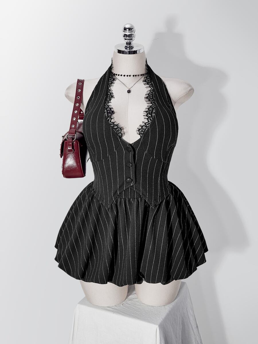 SHEIN ICON Plus Size Suit Sets Halloween Date Night Tea Party Black And White Business Casual - Black - View 1