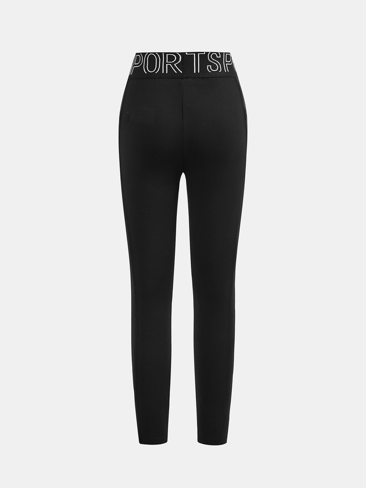 SHEIN Tween Girl Autumn/Winter Black Letter Waistband Elastic Soft Side Pocket Sports Long Pants, Suitable For , Black - Black - View 2