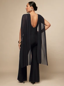 SHEIN BAE CURVE Plus Size Black Long Pants Cowl Neck Jumpsuit - Black - View 2