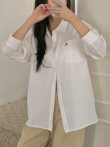 DAZY Autumn Casual Versatile Solid Color Shirt - White - View 4