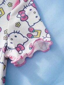 HELLO KITTY AND FRIENDS | SHEIN Set Piyama Bayi Perempuan Lengan Pendek dan Celana Motif Kartun - Putih - View 6