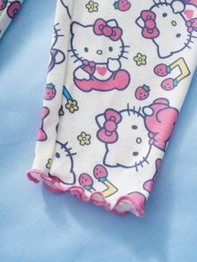 HELLO KITTY AND FRIENDS | SHEIN Set Piyama Bayi Perempuan Lengan Pendek dan Celana Motif Kartun - Putih - View 8