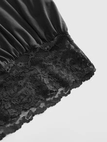 ROMWE Y2K Spring/Summer Vintage Contrast Lace Loose Backless Halter Camisole For Women - Black - View 3
