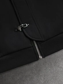 STYNVO Men's Graphic Zip Up Hoodie, Striped Sleeve Oversized Streetwear Jacket - Black - View 4