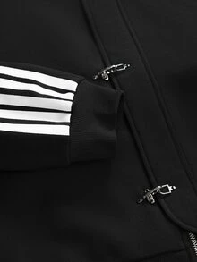 STYNVO Men's Graphic Zip Up Hoodie, Striped Sleeve Oversized Streetwear Jacket - Black - View 5