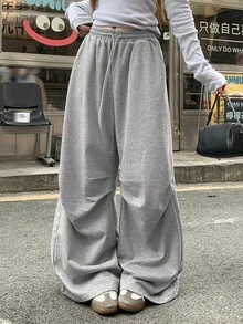 DAZY Women's Solid Color Loose Ruched Elastic Waist Drawstring Casual Streetwear Sport Vacation Spring Autumn Sweatpants - Grey - View 1