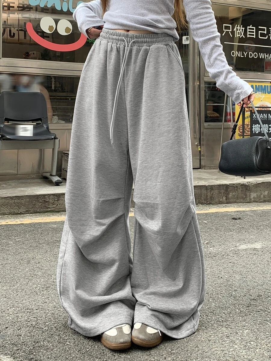 DAZY Women's Solid Color Loose Ruched Elastic Waist Drawstring Casual Streetwear Sport Vacation Spring Autumn Sweatpants - Grey - View 1