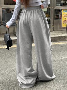 DAZY Women's Solid Color Loose Ruched Elastic Waist Drawstring Casual Streetwear Sport Vacation Spring Autumn Sweatpants - Grey - View 7