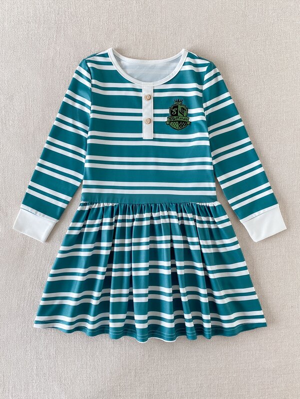 PrepCrw HARRY POTTER X SHEIN Young Girl Striped Patchwork Pleated Casual Daily Summer Dress