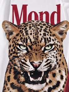 青少年男孩獨特動物虎紋印花休閒極簡短袖圓領T恤與短褲2件套，適合夏季、萬聖節、秋季校園 - 彩色 - 查看 3