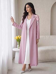 Yasmyna Women's 3D Floral Decor Beaded Button Pink Abaya - Pink - View 4