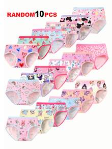 SHEIN Randomly 9Pcs Girls Cartoon Animal, Heart, Rainbow, Cloud Print Minimalist Fashion Briefs Underwear - Multicolor - View 3