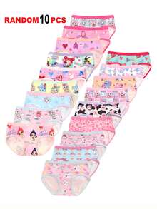 SHEIN Randomly 9Pcs Girls Cartoon Animal, Heart, Rainbow, Cloud Print Minimalist Fashion Briefs Underwear - Multicolor - View 1